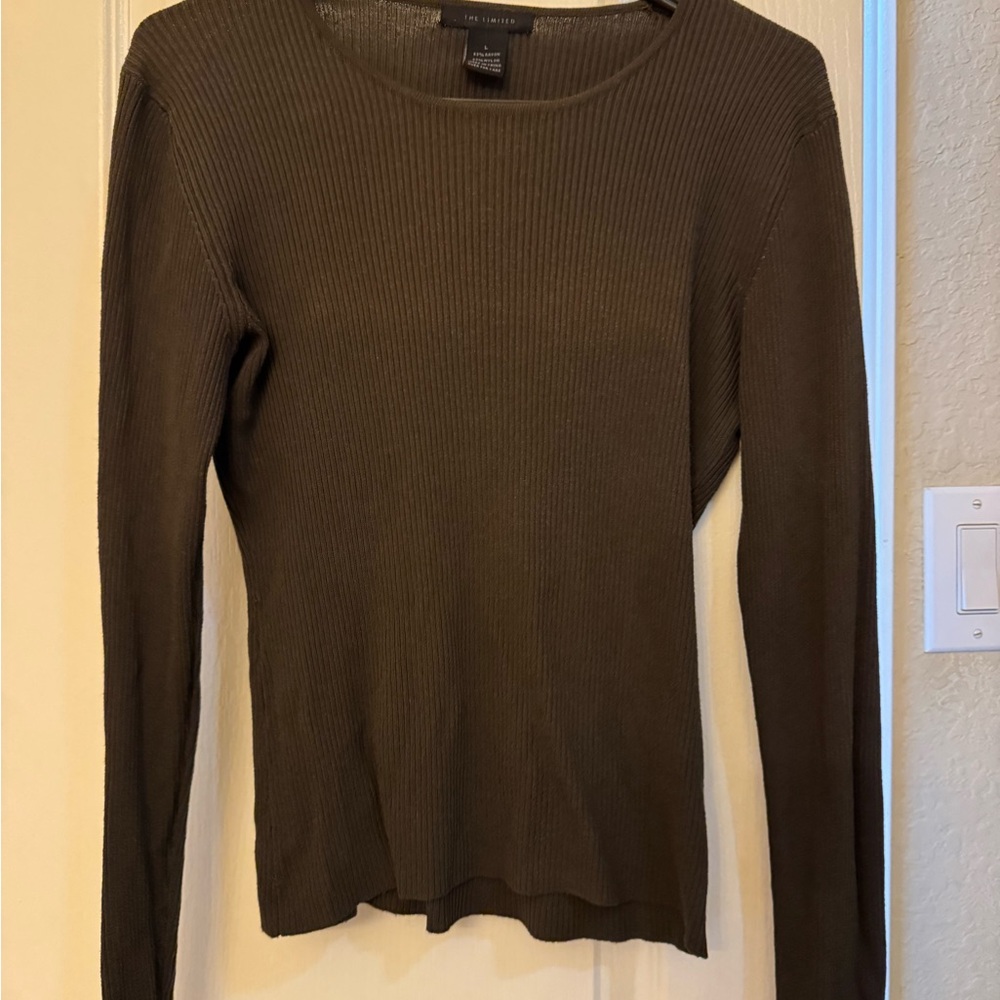 The Limited Olive Ribbed Knit Top